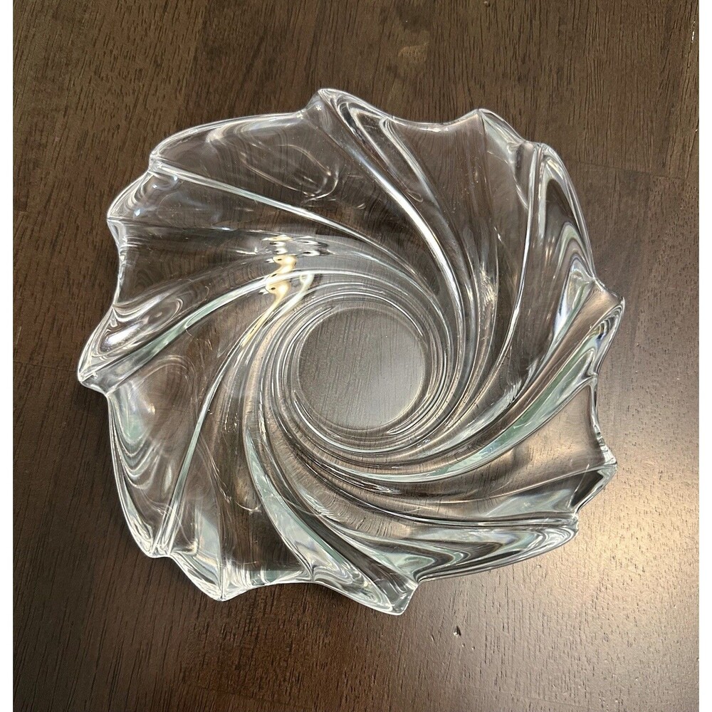 Vintage Heavy Clear Crystal Square 7” Swirl Bowl